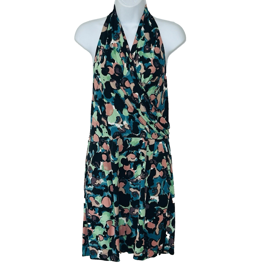 Catherine Malandrino Pinup Halter Dress 6 Multicolor Surplice Open Back Pockets